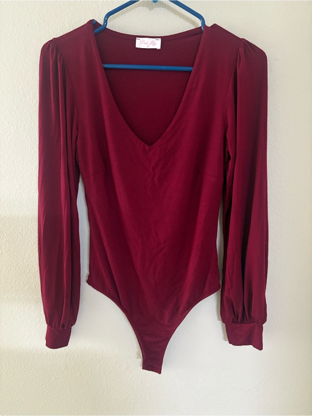 Pink Lily Burgundy Long-Sleeve V-Neck Bodysuit